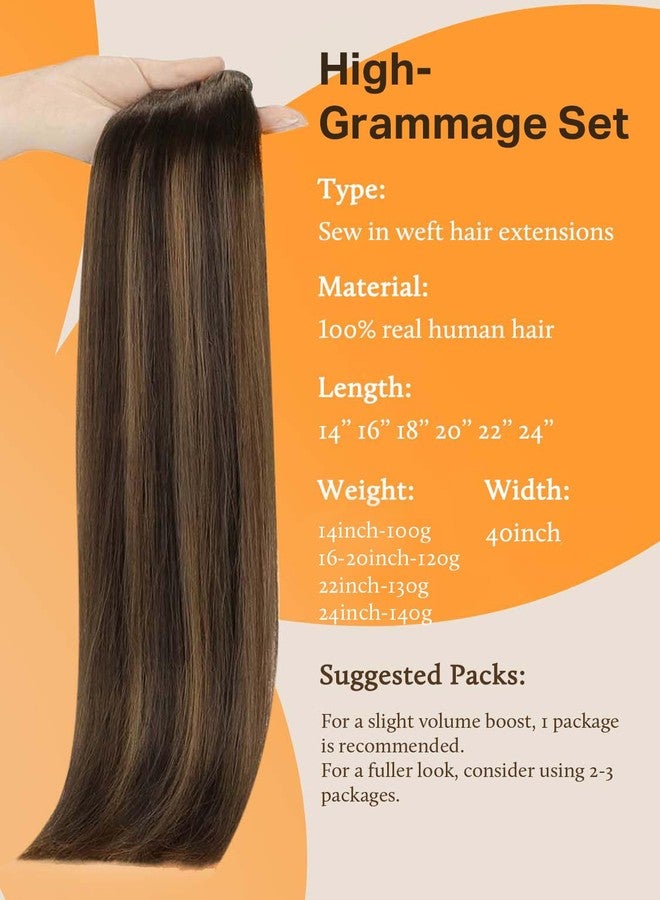 DOORES Weft Hair Extensions Human Hair, 14 Inch 100g Balayage Dark Brown to Chestnut Brown, Soft Invisible Sew in Extensions - Image 2